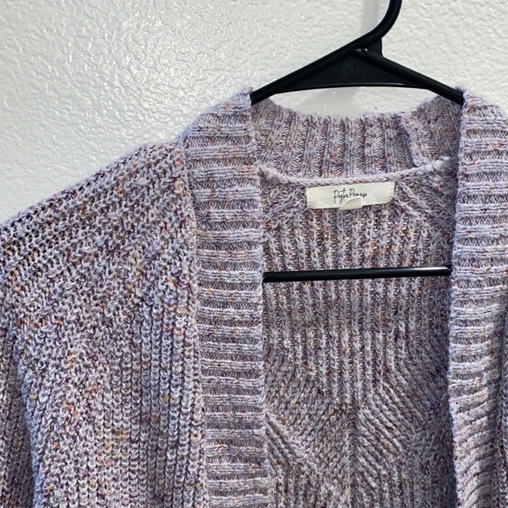Peyton Primrose Lilac Speckled Knit Open Front Cardigan - Picture 2 of 4